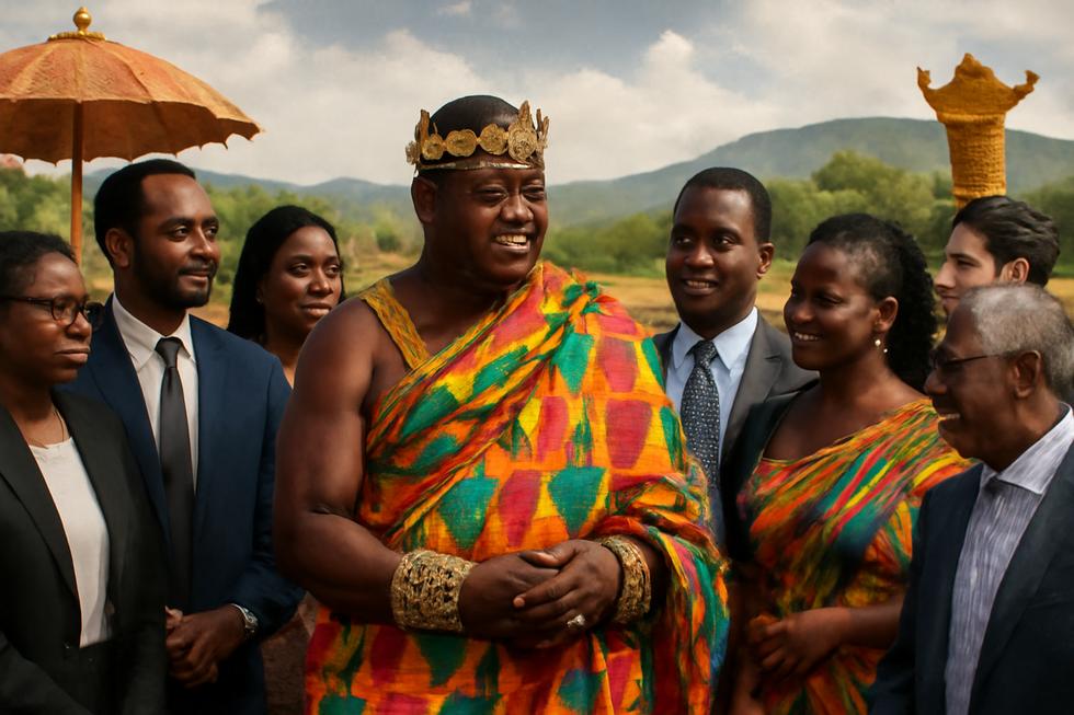 Dr. Osei Tutu II interacting with a group of Ghanaian citizens, representing unity and development within the community.