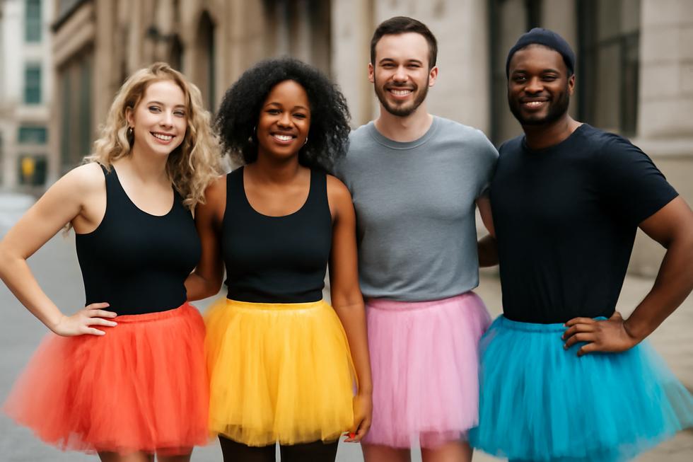Adults showcasing varied styles of tutus