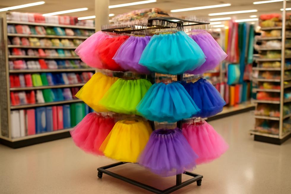 Brightly colored tutus and crafting materials showcasing the variety available at Hobby Lobby.