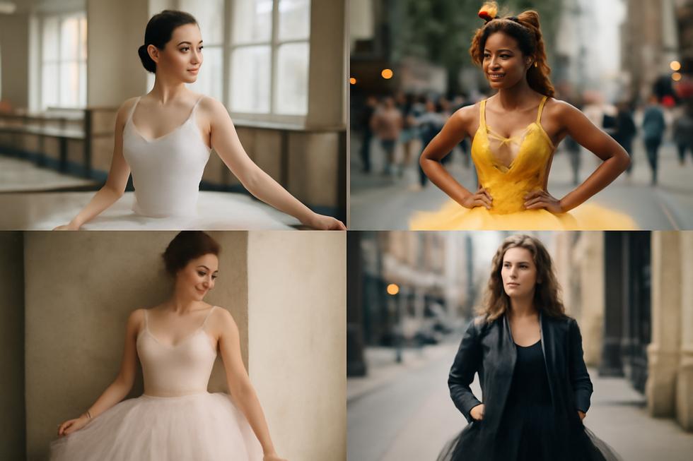A colorful montage showcasing various styles of women's tutus, emphasizing their use in ballet, costumes, and casual fashion.