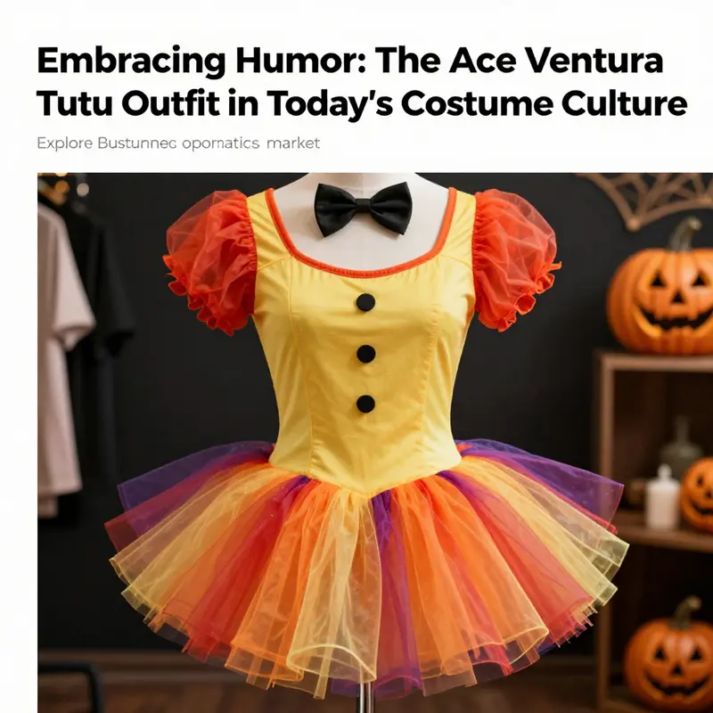 Ace Ventura tutu outfit laid out on a colorful background, showcasing its features.