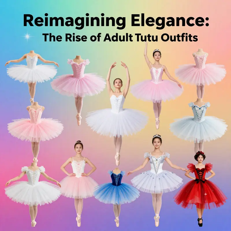 A showcase of diverse adult tutu designs, highlighting the evolution from classic to contemporary styles.