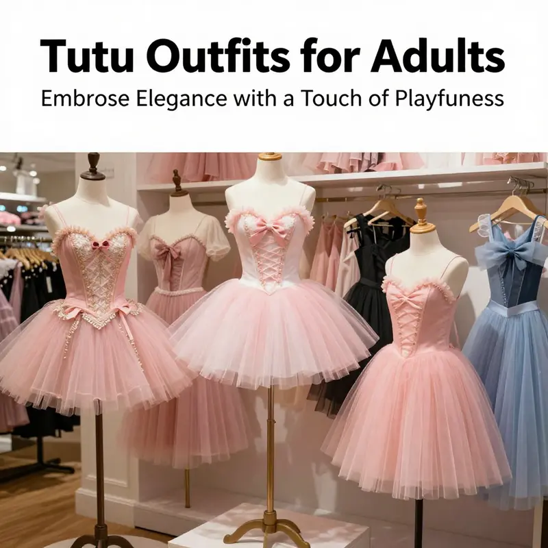 Diverse styles of adult tutu outfits available for selection.