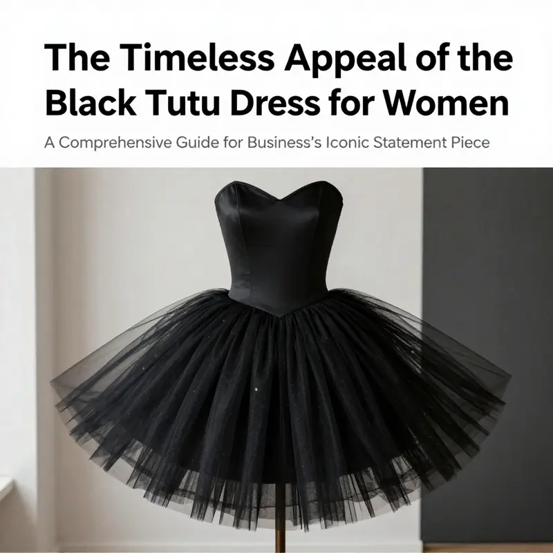 A stylish black tutu dress showcased elegantly in a well-lit setting, highlighting its design and appeal.