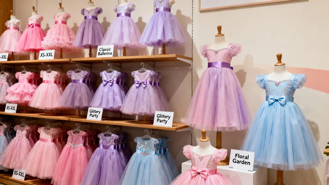 A showcase of vibrant and detailed design features of tutu dresses fit for a princess.