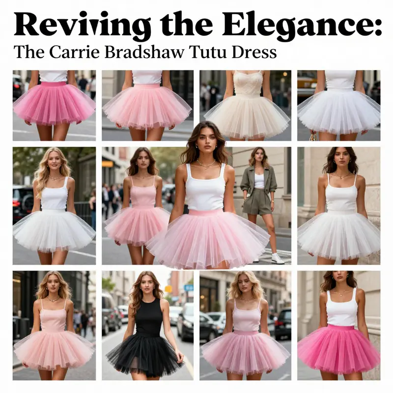 Carrie Bradshaw showcases her iconic tutu dress amidst the bustling energy of Manhattan.