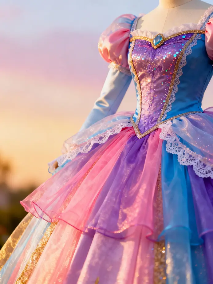 A colorful selection of Disney Princess-themed tutu dresses perfect for young fans.