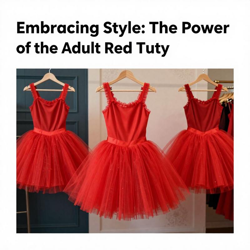 A colorful collection of adult red tutus hanging elegantly, showcasing their appeal.