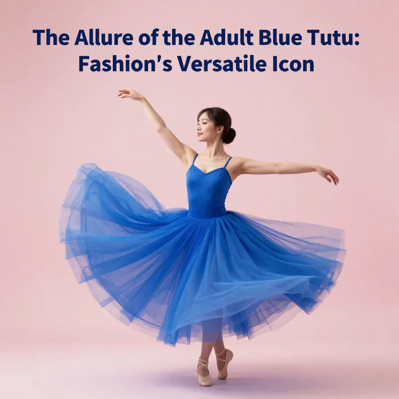 An elegant adult blue tutu worn by a dancer in motion against a soft backdrop.