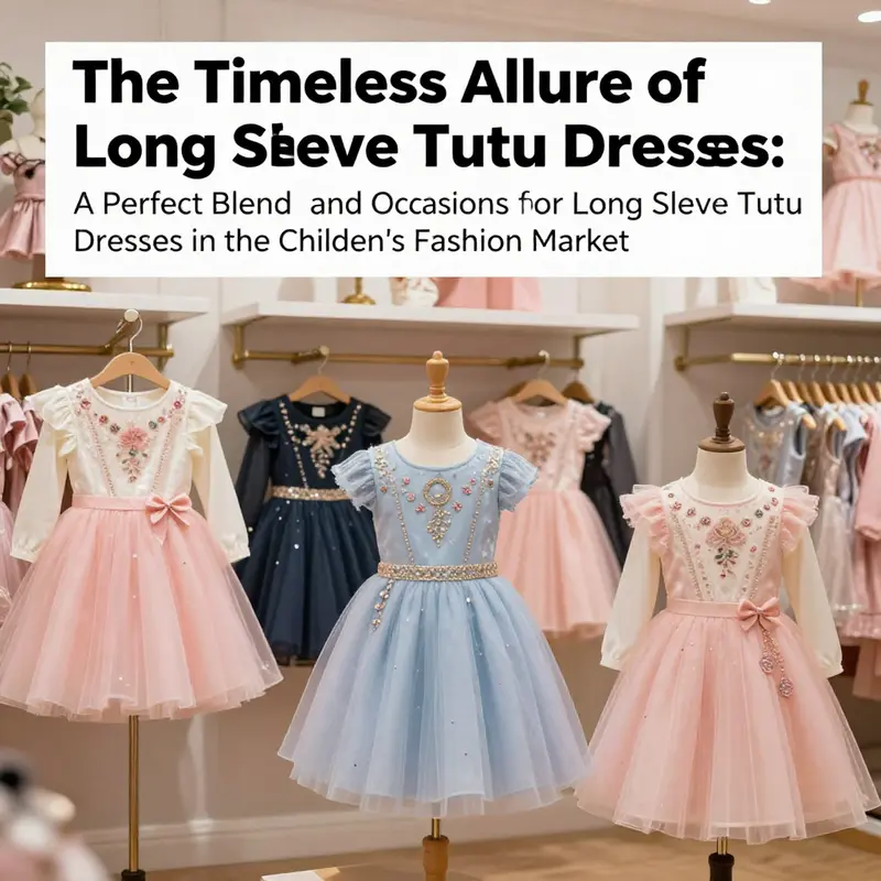 A collection of long sleeve tutu dresses in various colors and designs showcased in a boutique.