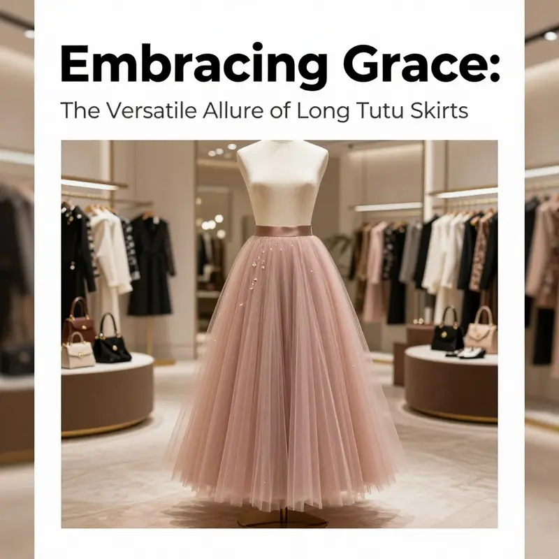 A long tutu skirt showcased on a mannequin in a boutique, reflecting elegance and high fashion.