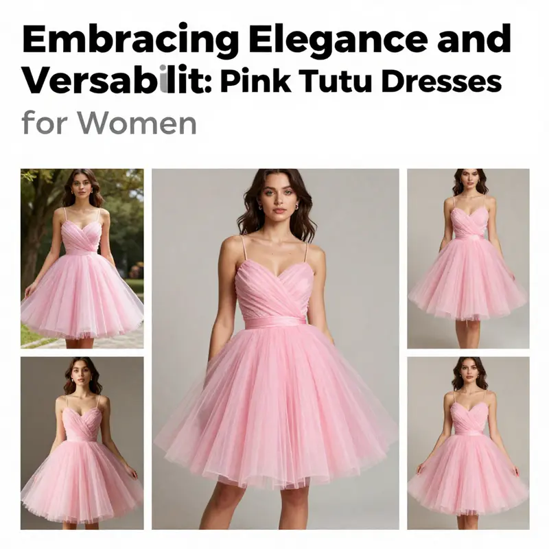 A vibrant display of pink tutu dresses in various designs, showcasing their versatility for women.
