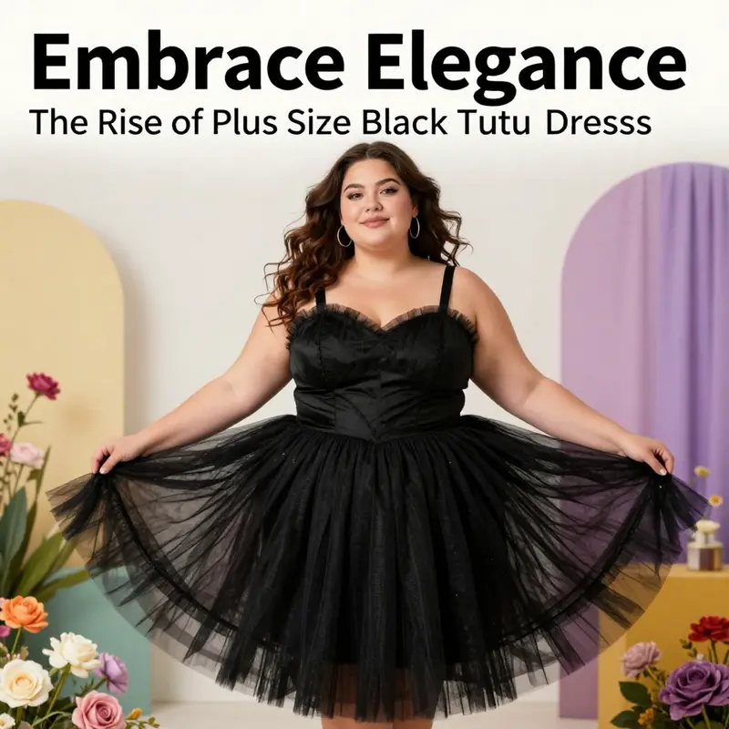 Cover image of a plus size model in a striking black tutu dress, surrounded by vibrant decor.