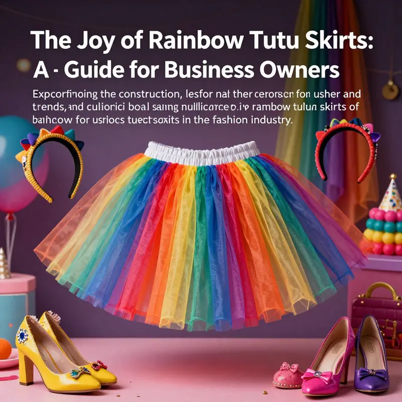 Colorful display of rainbow tutu skirts with accessories designed to attract potential customers.