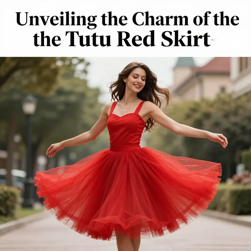 A model dressed in an elegant red tutu skirt in a scenic location, representing the beauty and appeal of this fashion piece.