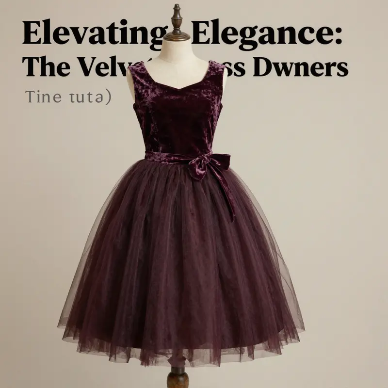 A beautifully designed velvet tutu dress styled with complementary accessories against a soft background.