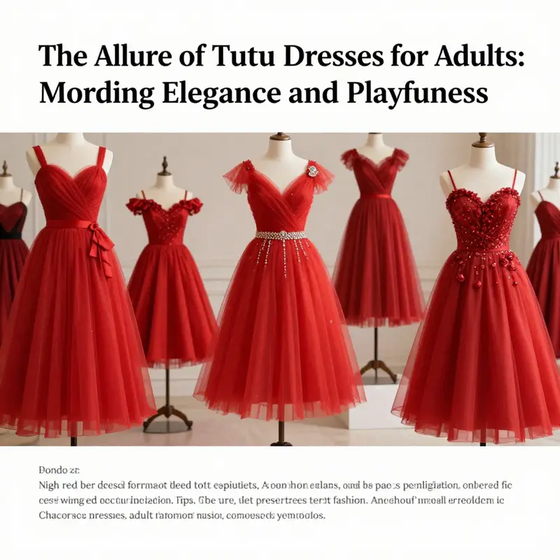 A collection of adult red tutu dresses in different styles and designs, showcasing their elegance and versatility.