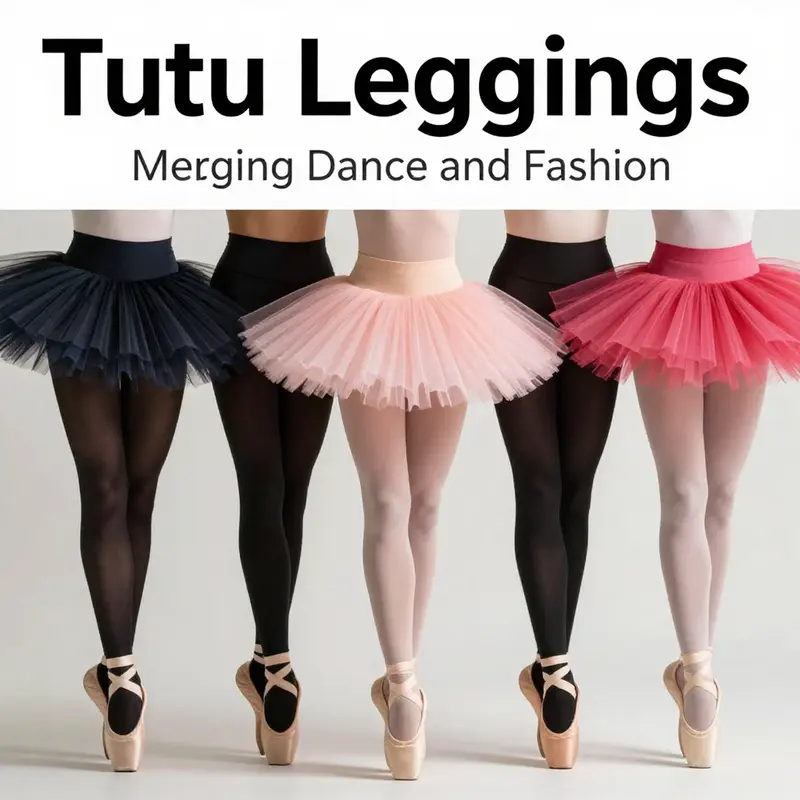 A colorful arrangement of tutu leggings styles displayed artistically, capturing the essence of dancewear and fashion.