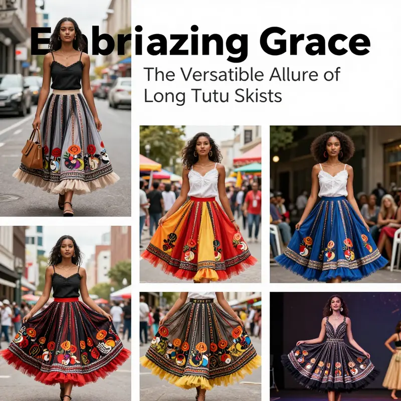 A chic pairing of a long tutu skirt with a fitted top for an elegant outdoor gathering.