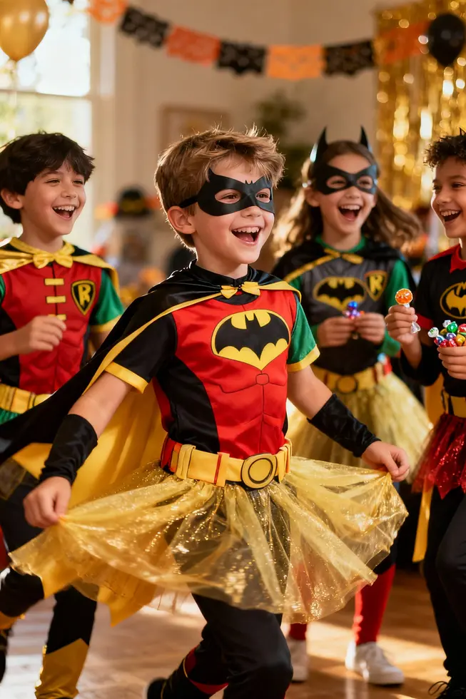 An overview of the Robin Batgirl costume design, highlighting its creative blend of superhero features and playful tutu style.