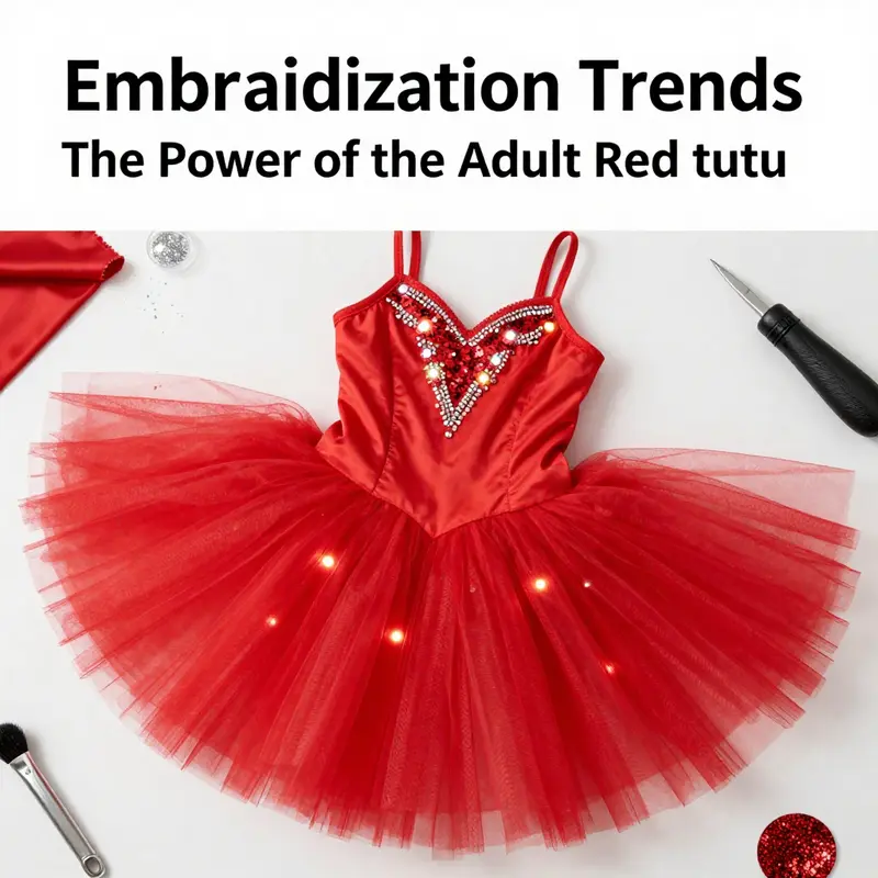 Diverse group of women styling adult red tutus in various fashionable settings.
