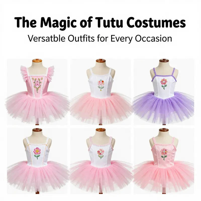 A showcase of diverse tutu styles for various occasions, highlighting their versatility.