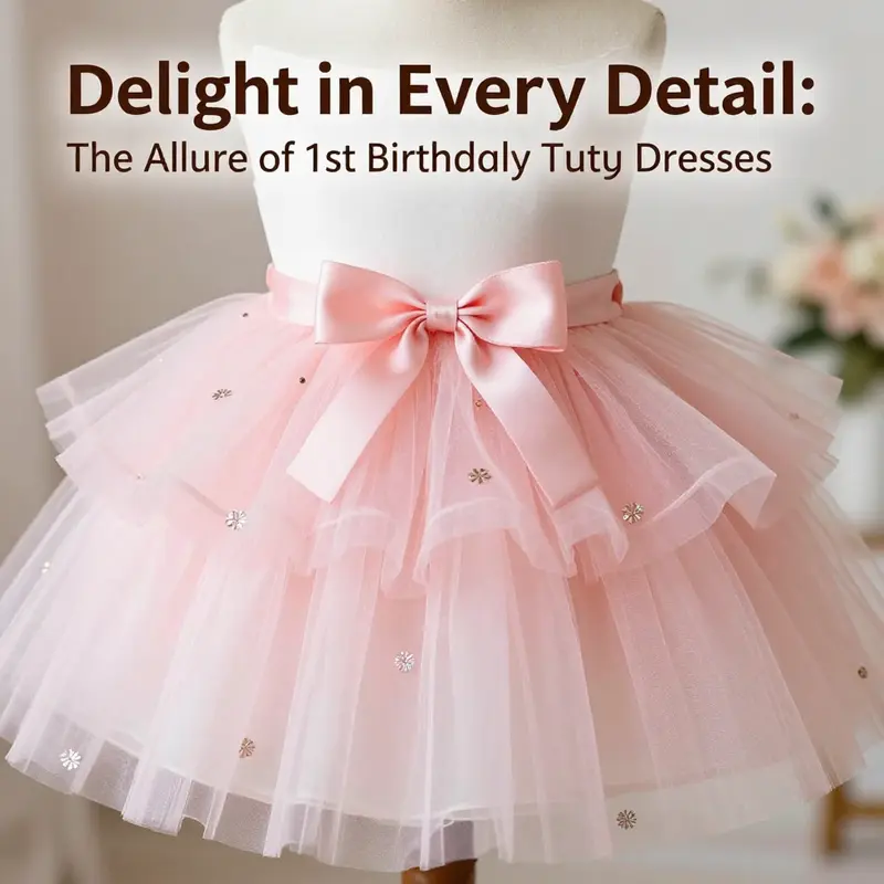 A stunning 1st birthday tutu dress showcasing its intricate design elements.