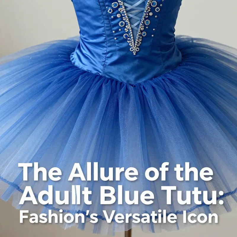 A detailed look at the intricate design elements of an adult blue tutu, highlighting its craftsmanship.
