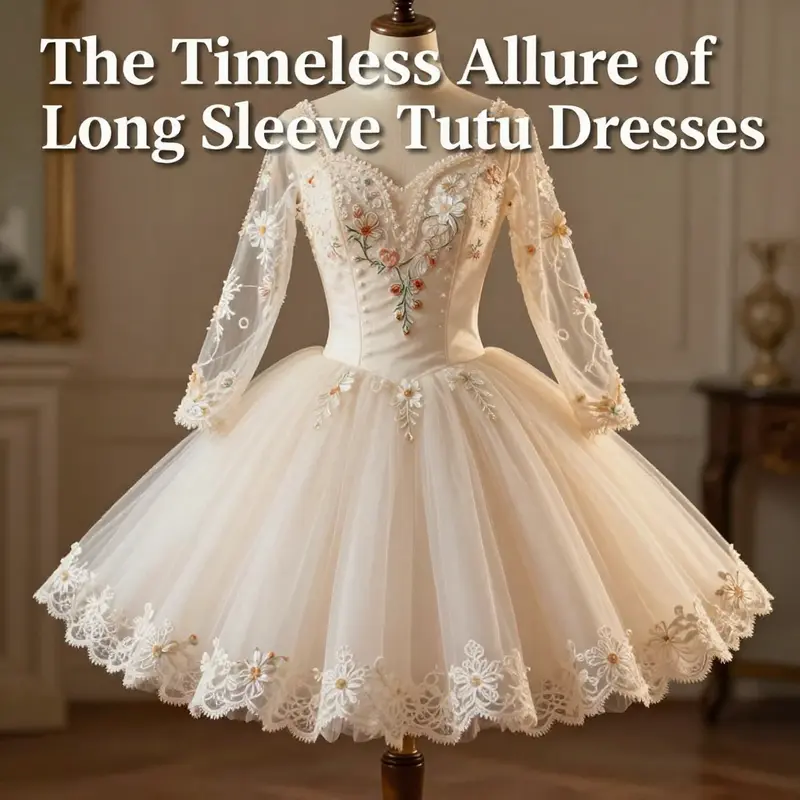 A beautifully designed long sleeve tutu dress featuring intricate elements that enhance its elegance.