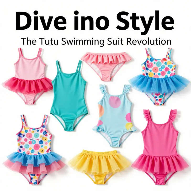 A showcase of design features in tutu swimming suits, emphasizing their playful aesthetics.