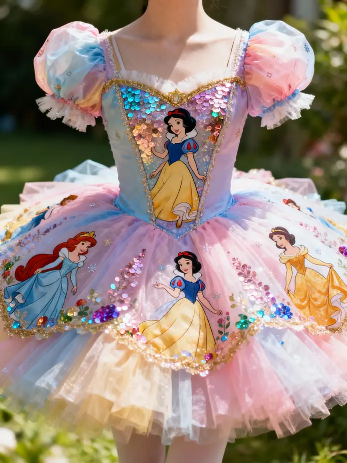 A showcase of vibrant and detailed design features of tutu dresses fit for a princess.