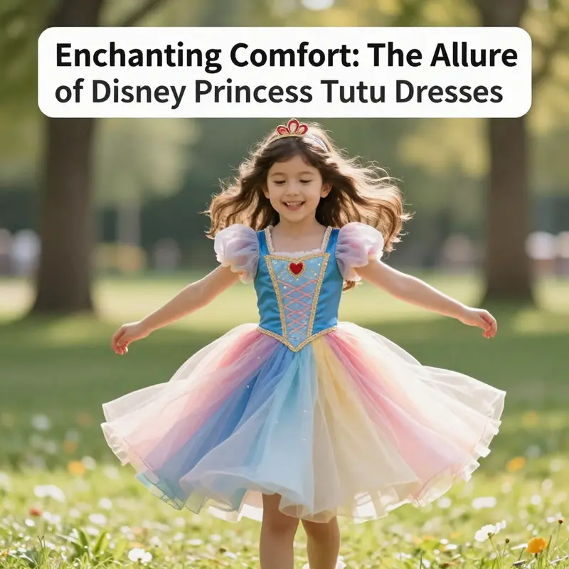 A joyful young girl exhibits the comfort of a Disney Princess Tutu Dress as she twirls in a bright park.