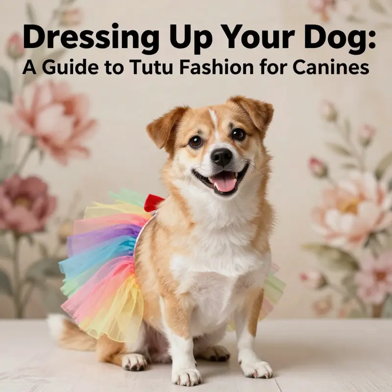 A cheerful dog wearing a bright tutu set against a floral background, representing the joy of canine fashion.