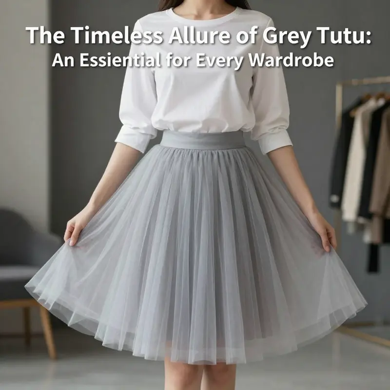 A model showcasing the elegance of the light grey tutu in a chic fashion environment.