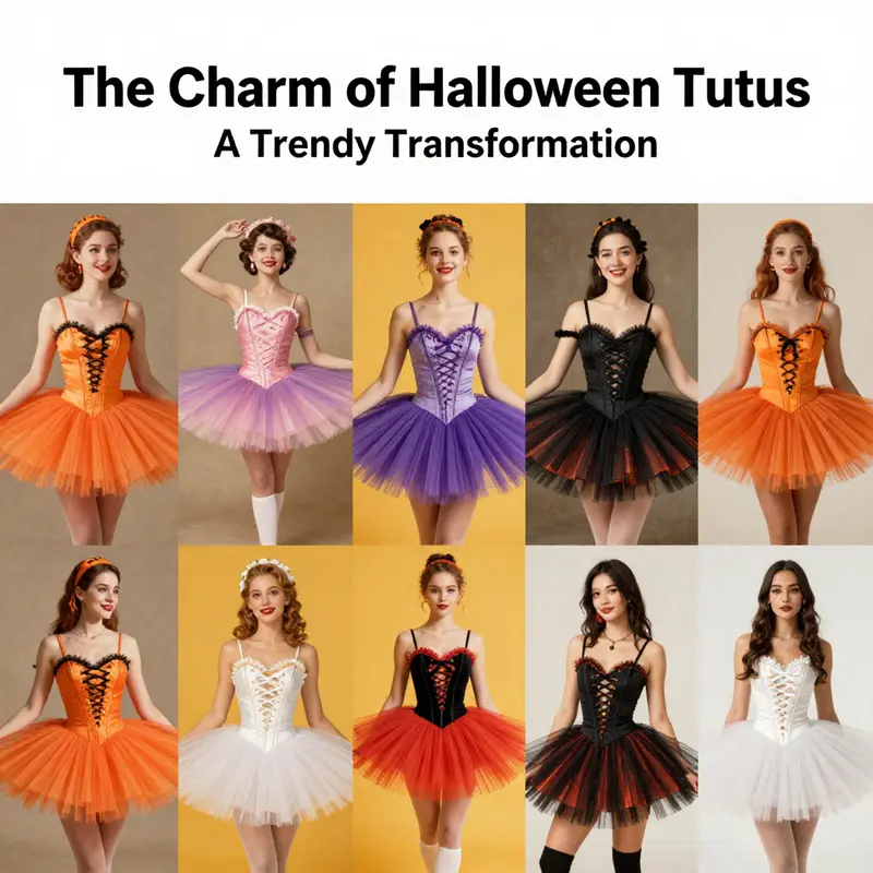 A striking visual timeline demonstrating the evolution of Halloween tutus from traditional designs to modern interpretations.