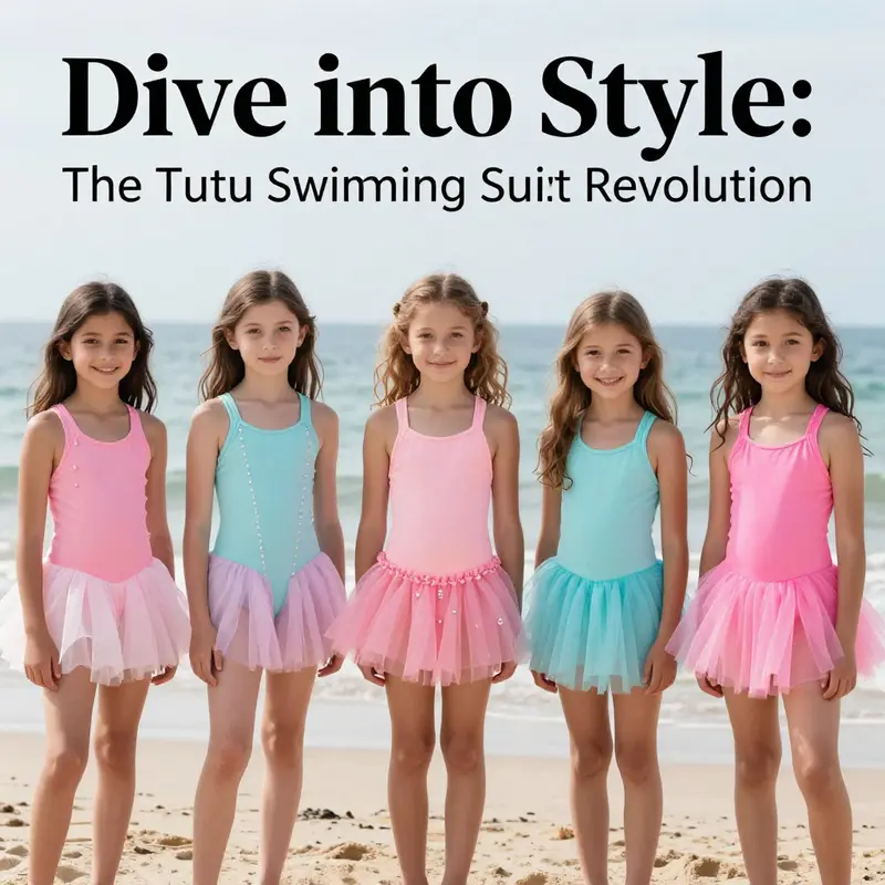 A showcase of design features in tutu swimming suits, emphasizing their playful aesthetics.