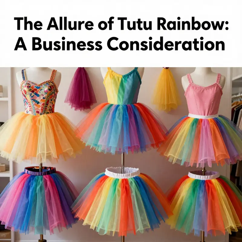 An array of colorful rainbow tutus displayed in a bright setting, showcasing the joyful essence of tutu fashion.