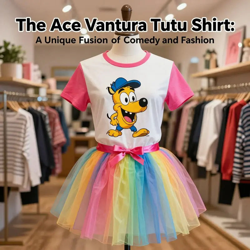 A mannequin wearing an Ace Ventura Tutu Shirt in a chic boutique.
