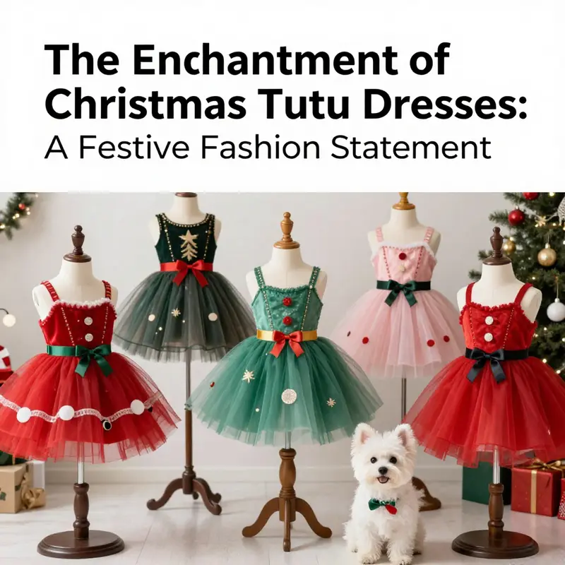 A vibrant display of Christmas tutu dresses on mannequins, showcasing various festive designs.