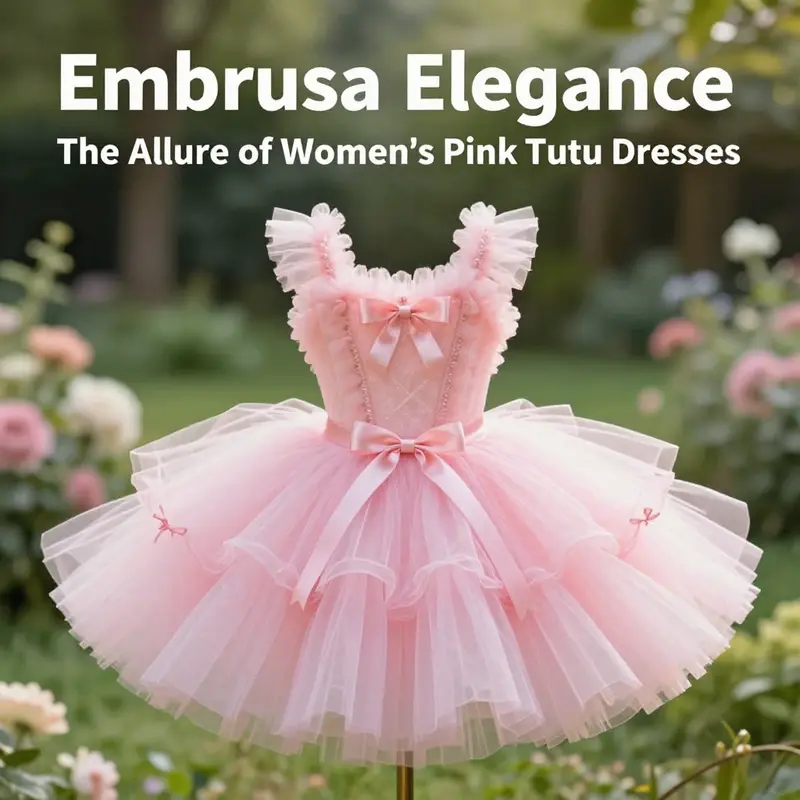A fluffy pink tutu dress displayed in a garden setting, demonstrating its playful and elegant nature.
