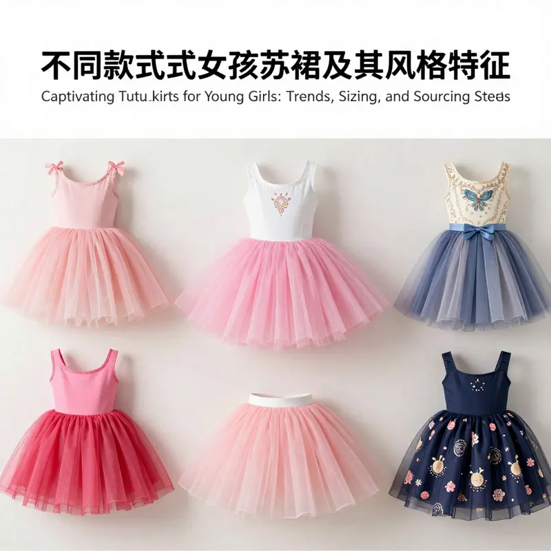 A variety of girls tutu skirts illustrating different styles and features.