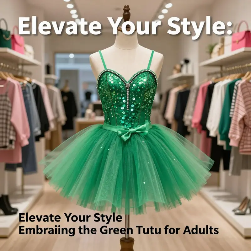 A stylish green tutu displayed to highlight its role in current fashion and costume trends.
