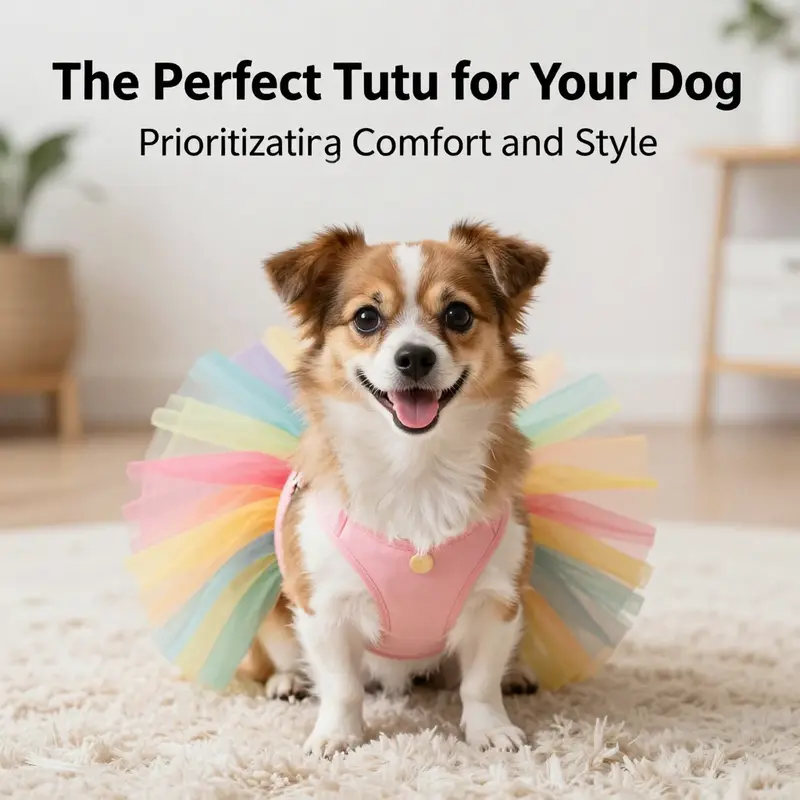 A small dog happily wearing a tutu, illustrating the importance of comfort and individual needs.