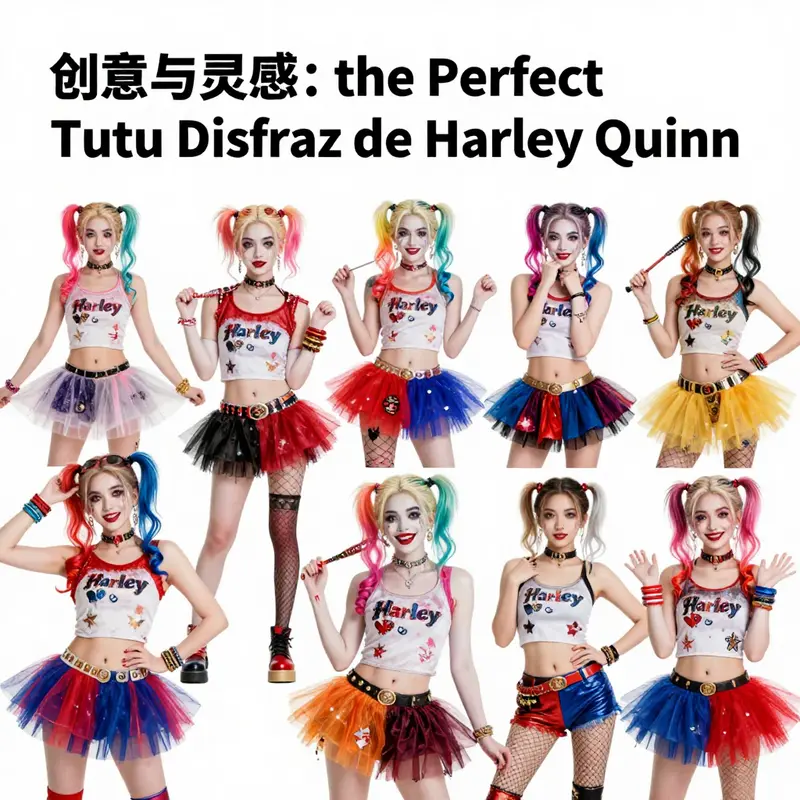 Creative inspirations for tutu disfraz de Harley Quinn, showcasing numerous artistic interpretations.