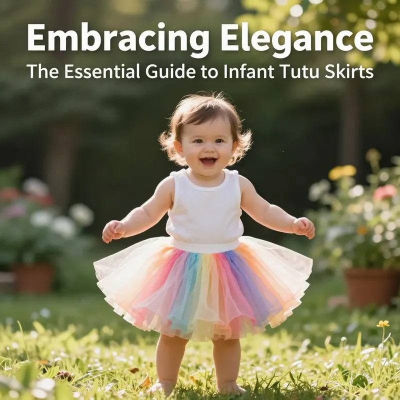 A cheerful baby girl wearing a colorful tutu skirt in a sunlit garden.
