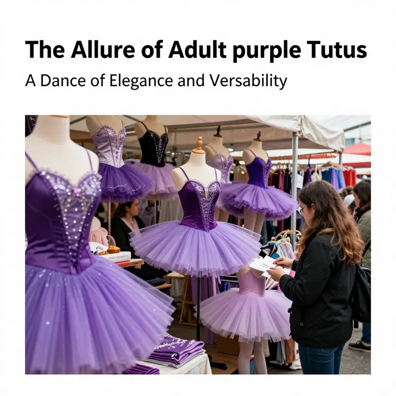 Various styles and uses of adult purple tutus highlighting their versatility from ballet to festive occasions.