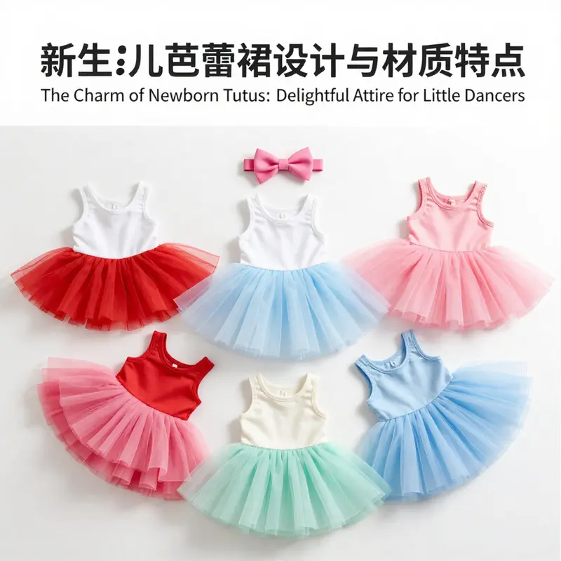 An array of colorful newborn tutus highlighting the design elements and materials used.