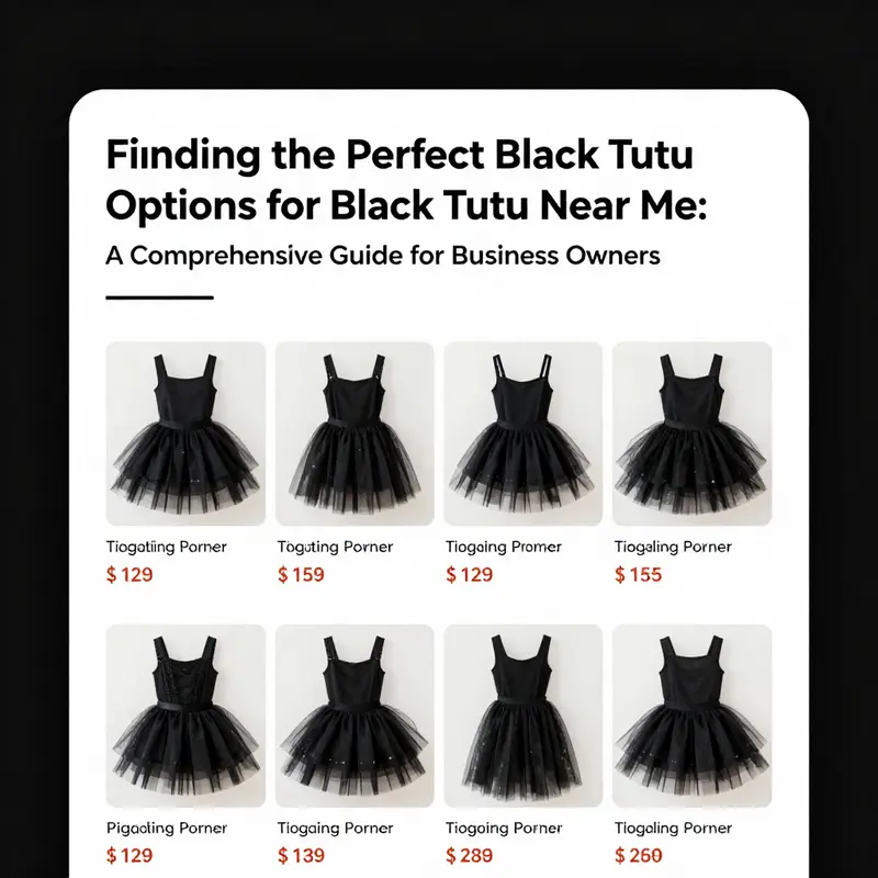 A clothing store displaying an array of black tutus, highlighting local retail options.