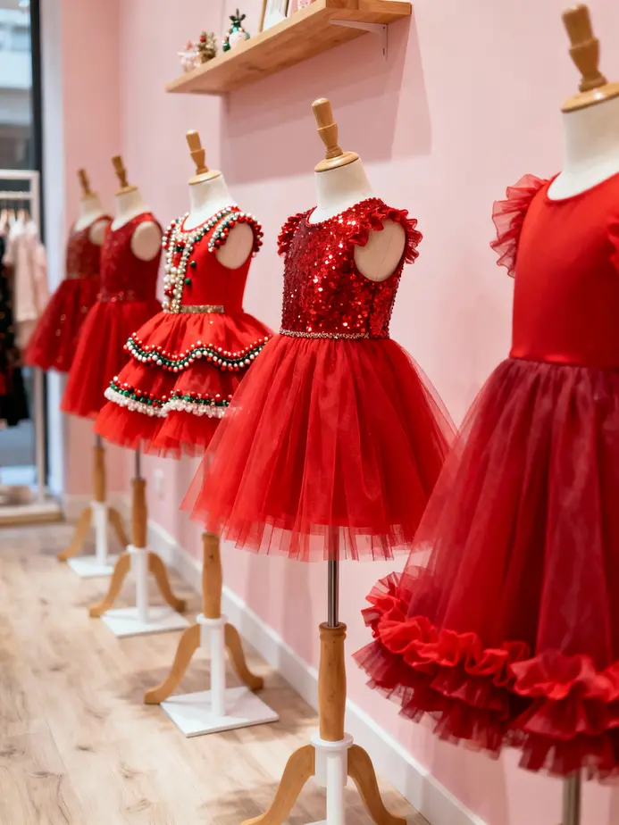 A showcase of popular styles in red tutu dresses tailored for festive occasions.