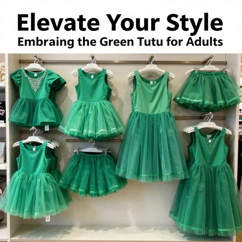 A stylish green tutu displayed to highlight its role in current fashion and costume trends.